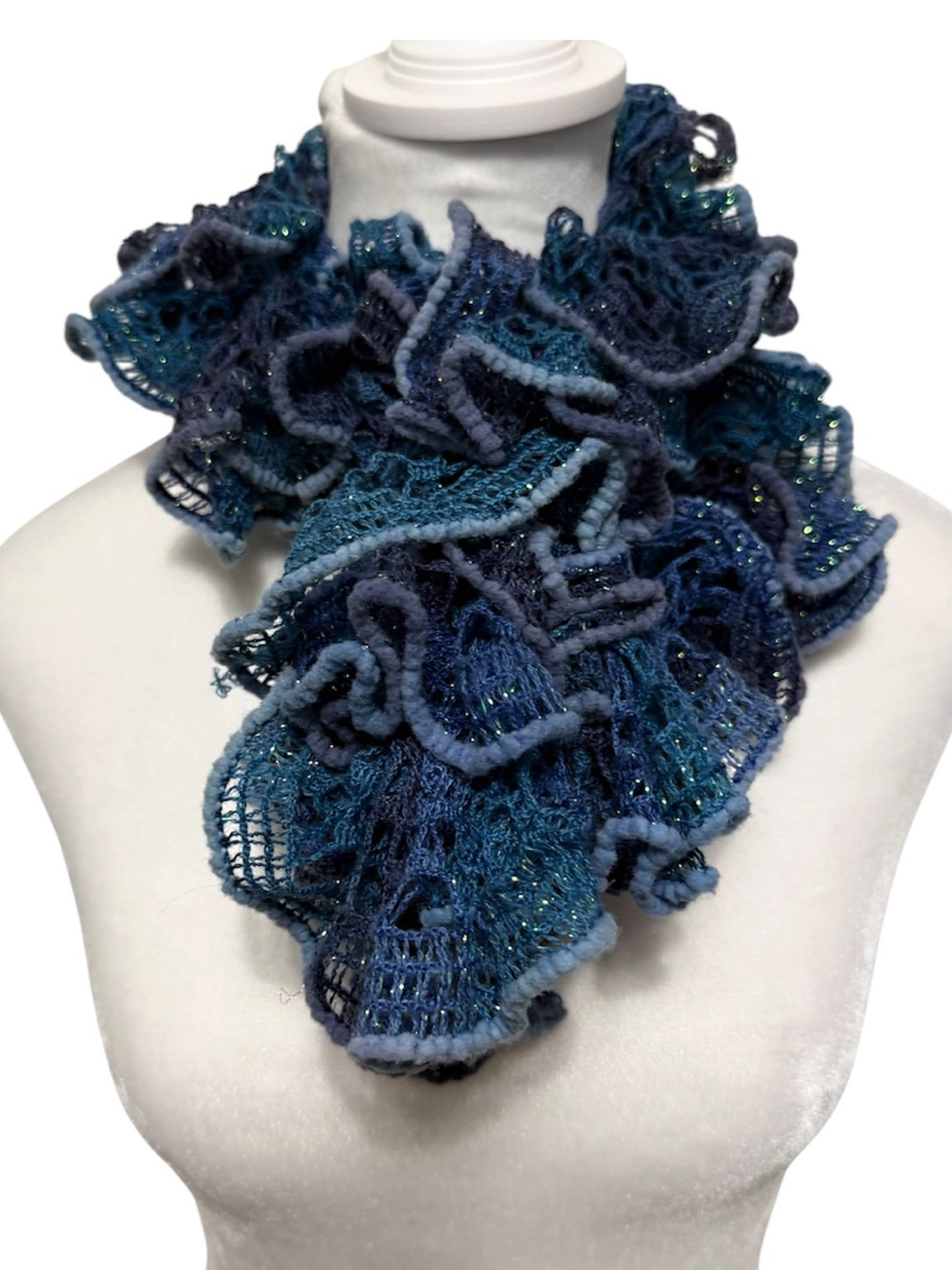 Handmade Ruffle Crochet Scarf Women’s Open Knit Fairy Grunge Whimsigoth Purple